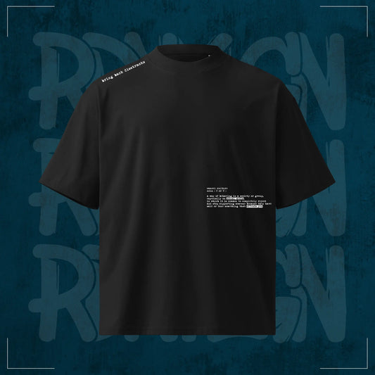 Schwarzes RodneyLogan Oversized T-Shirt „Cancel Culture“ aus 100 % Baumwolle mit kleinem typografischen Frontprint und hochwertigem Streetwear-Design.