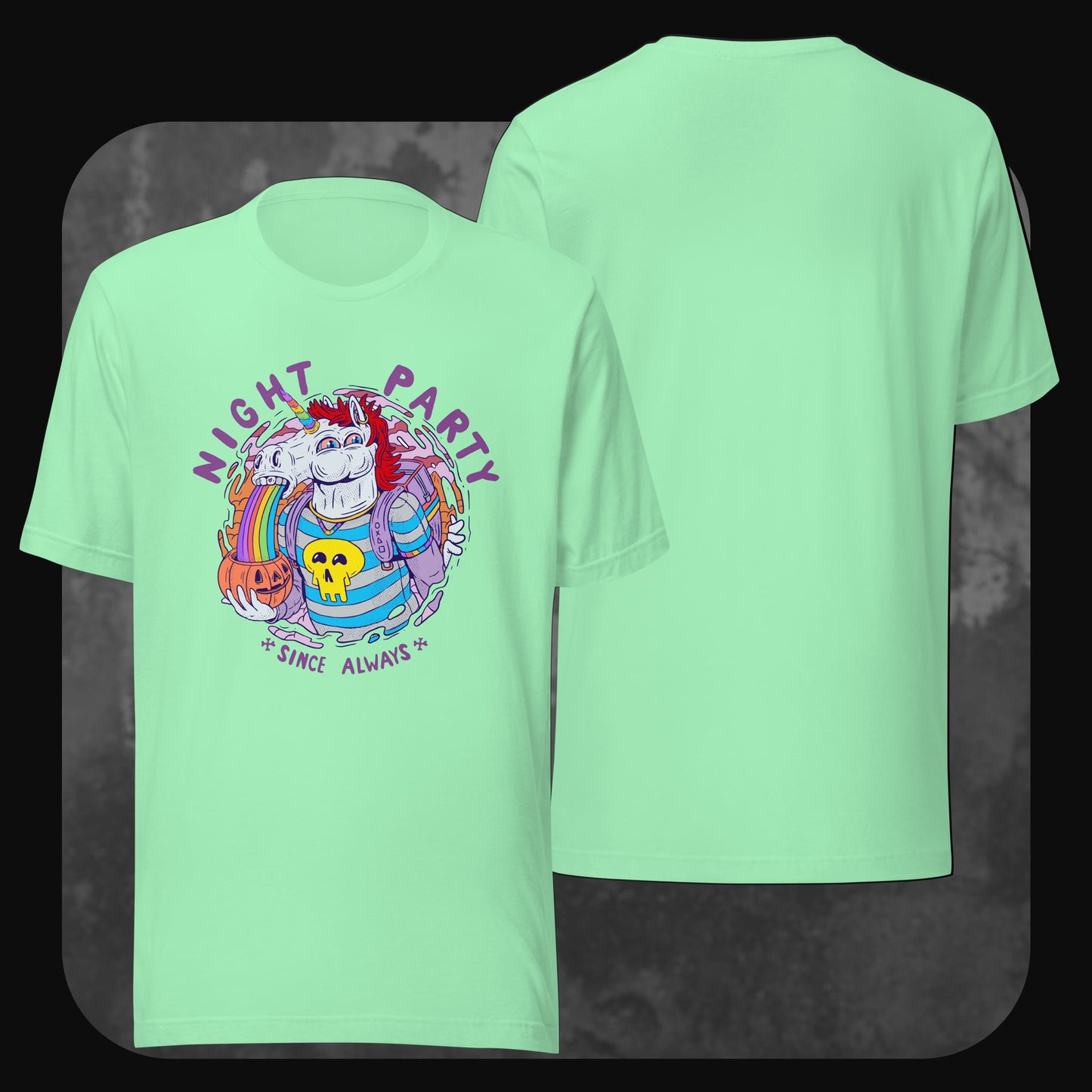 Unisex T-Shirt Punicorn in Mintgrün – schriller Frontprint mit Einhorn und Totenkopf