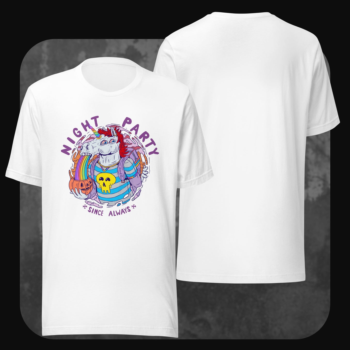 Unisex T-Shirt Punicorn in Weiß – auffälliger Druck mit Einhorn, Regenbogen und Party-Vibes