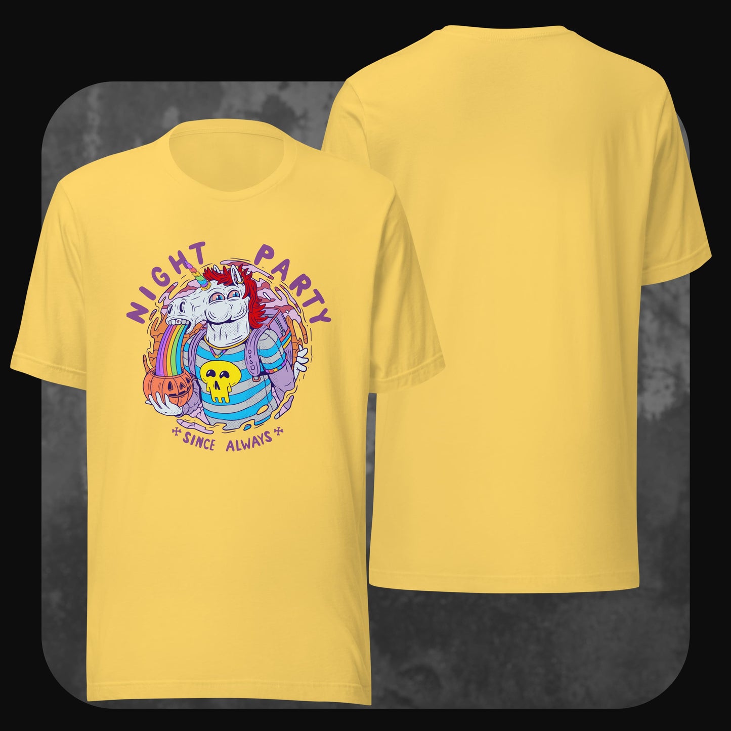 Unisex T-Shirt Punicorn in Gelb mit buntem Einhorn-Print auf der Vorderseite