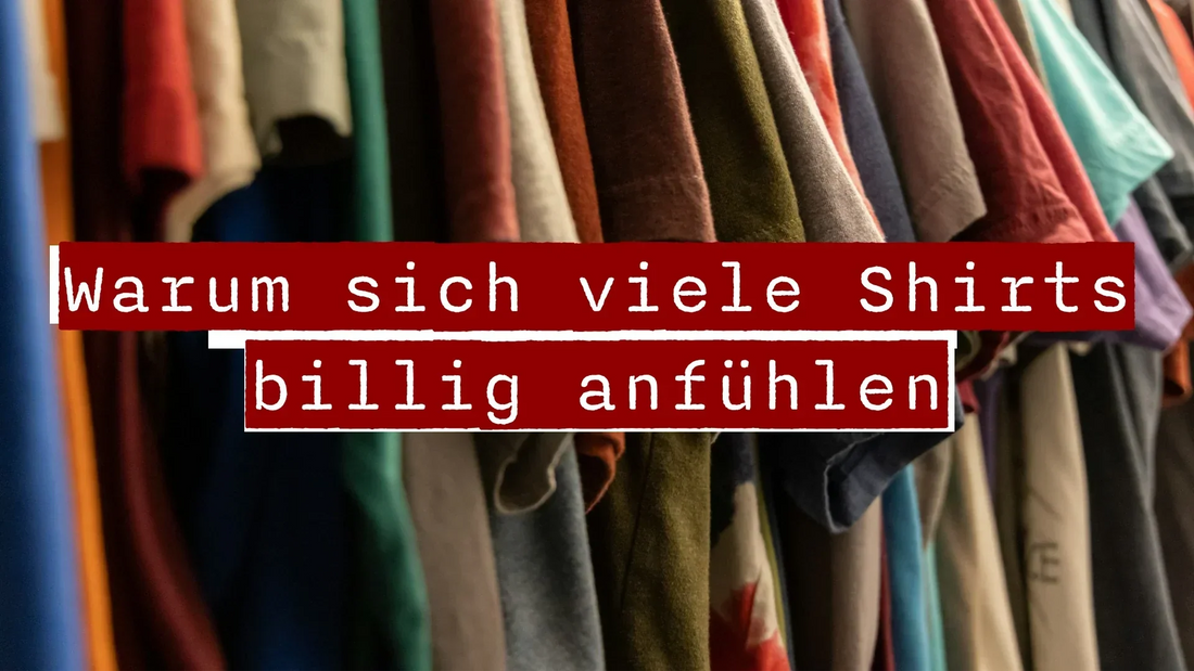 Titelbild zum RodneyLogan Artikel „Warum sich viele Shirts billig anfühlen“ mit verschiedenen T-Shirts im Hintergrund.