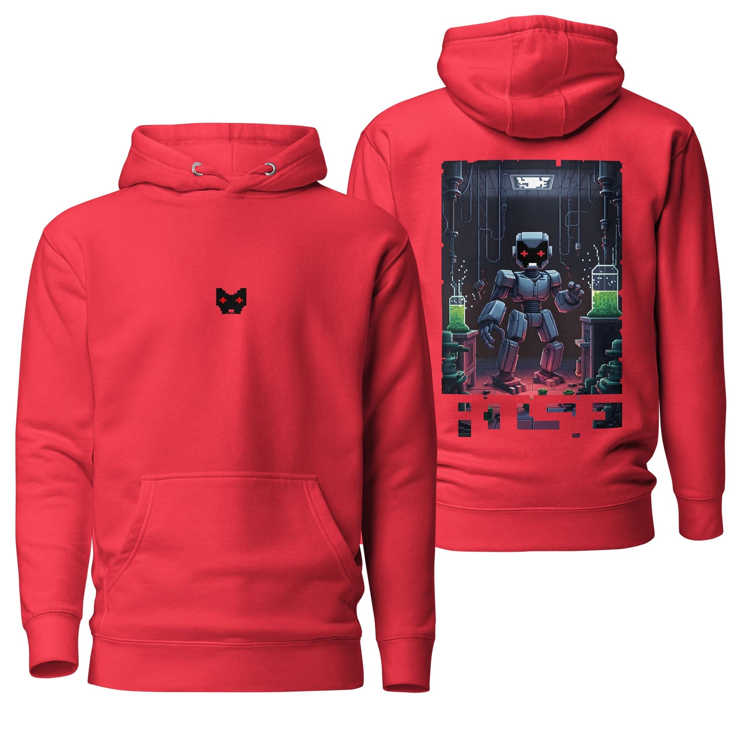 A bold team red hoodie showcasing the "Rise" design with vibrant graphics, making it a standout piece for casual wear. Includes a drawstring hood, front pocket, and a cozy fit.