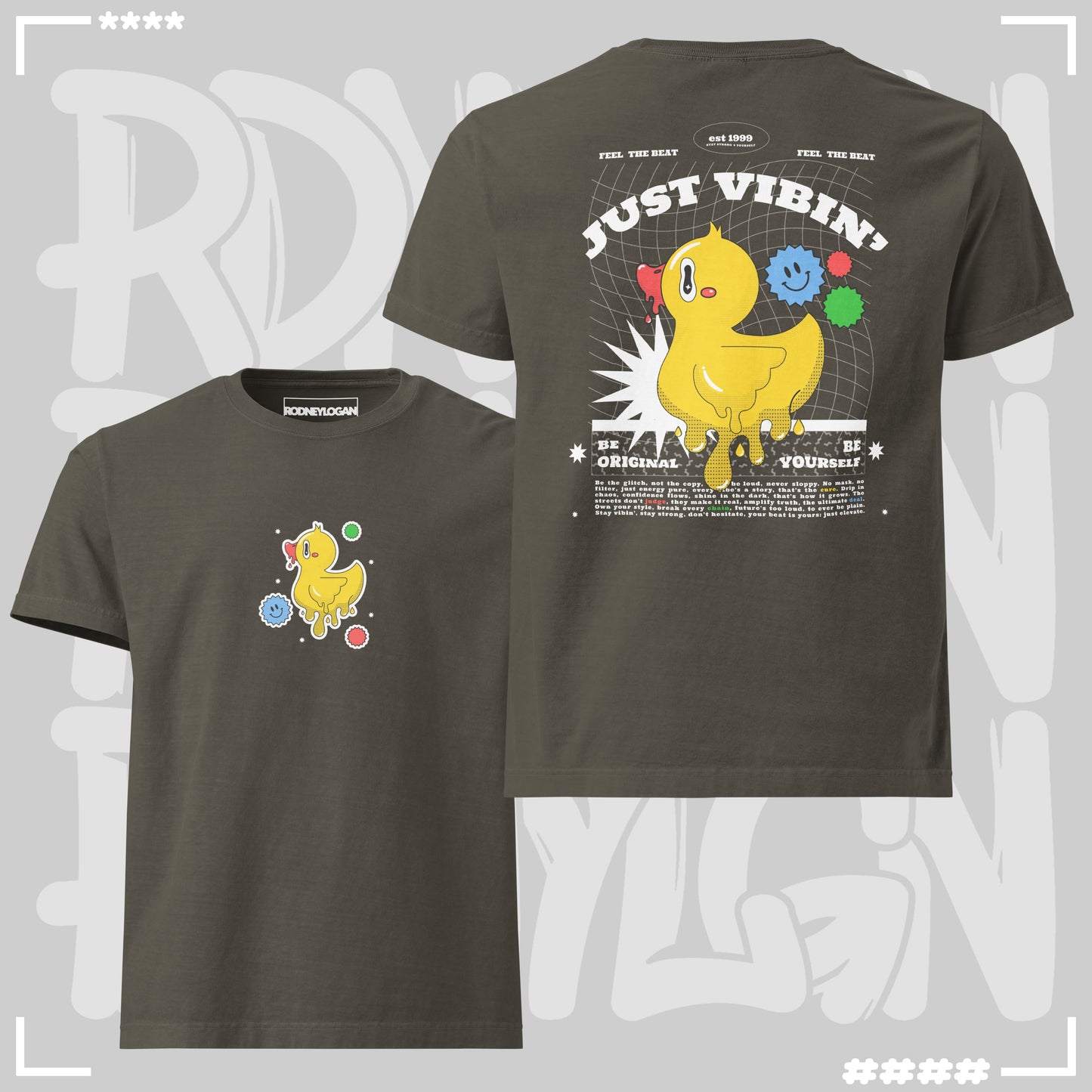 Oversized T-Shirt - Just Vibin Washed Charcoal T-Shirt