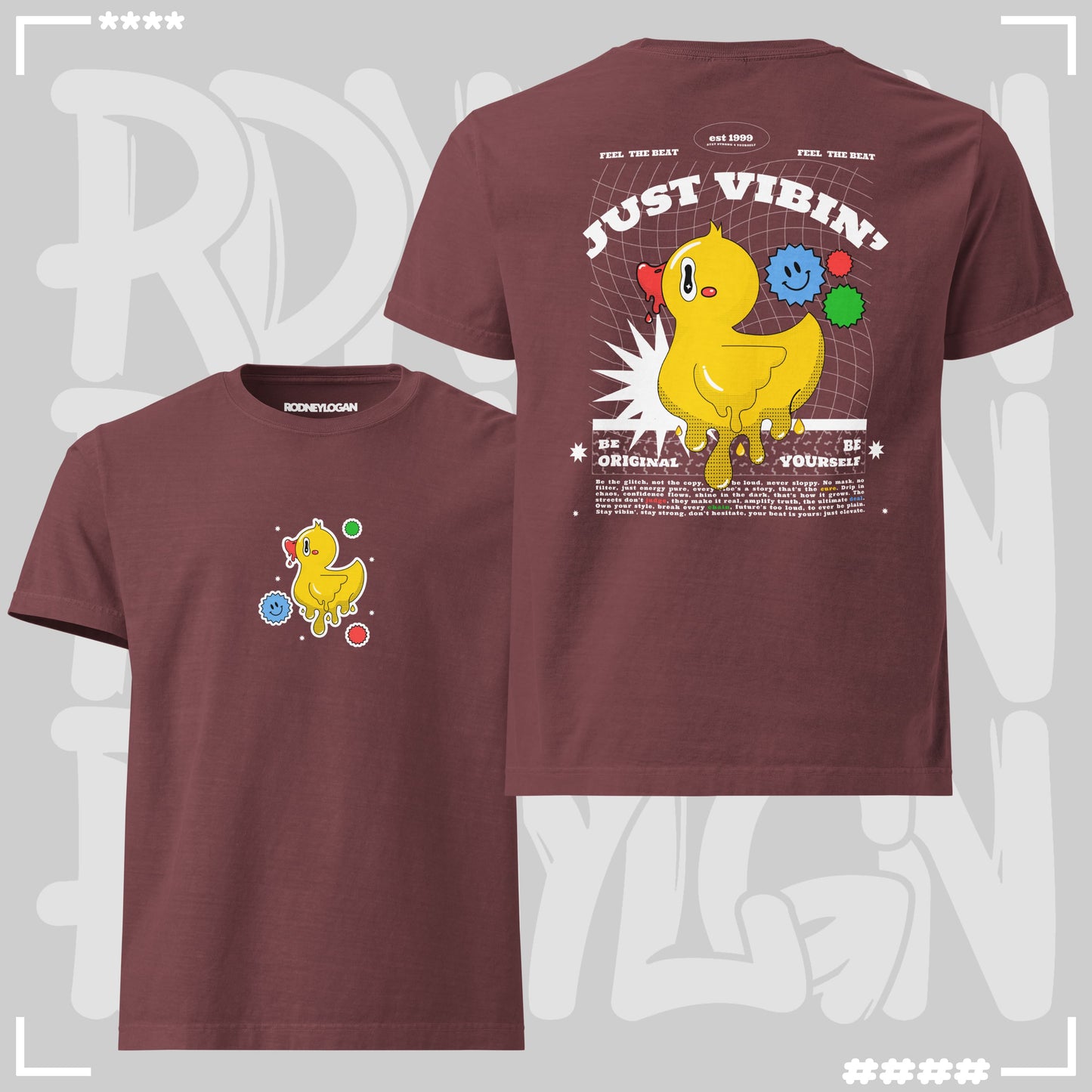 Oversized T-Shirt - Just Vibin Washed Maroon T-Shirt