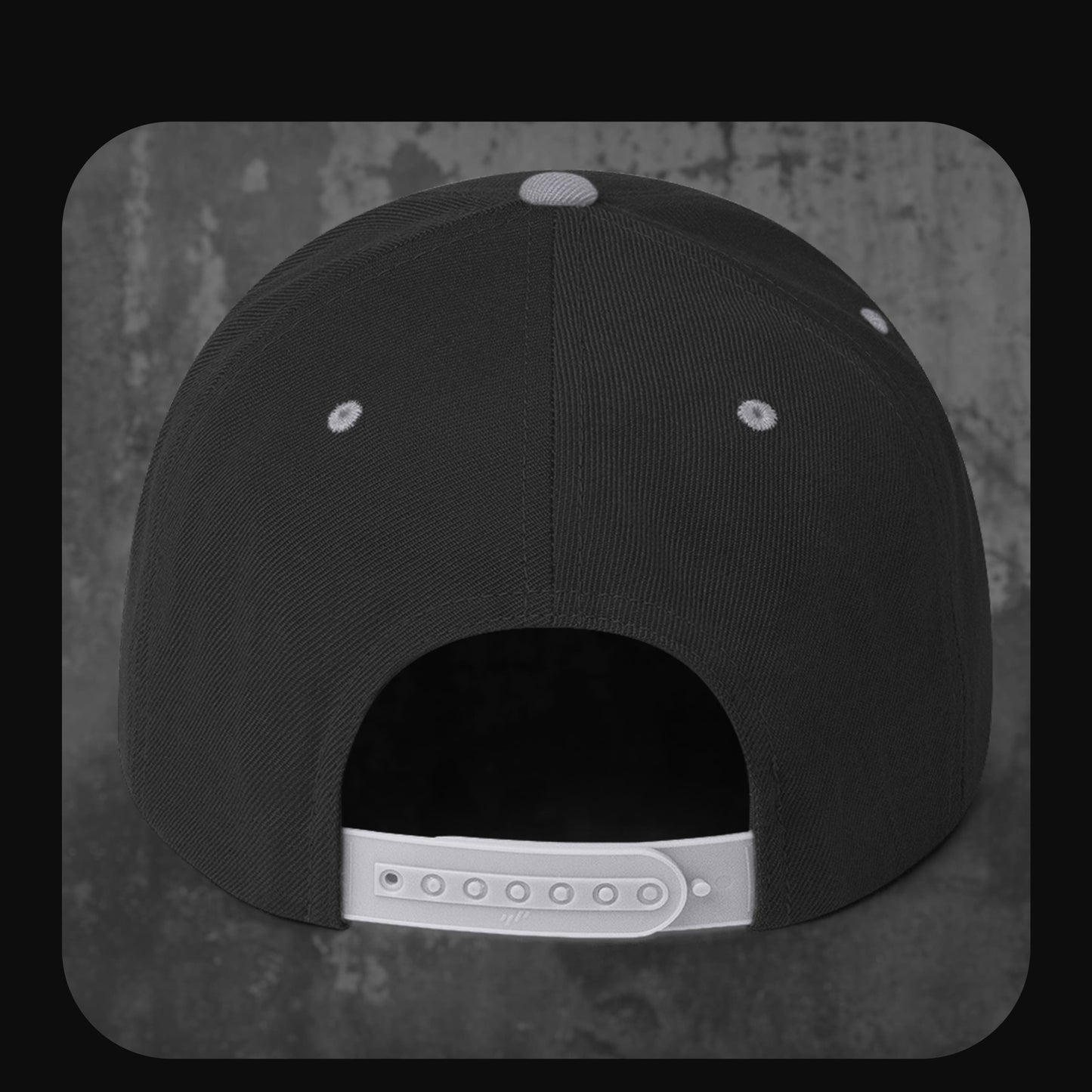 RodneyLogan Snapback Cap Rückansicht mit grauem Snap-Verschluss.