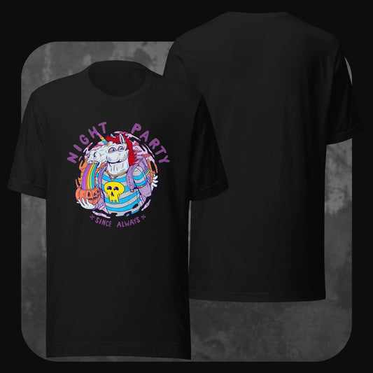 Unisex T-Shirt Punicorn in Schwarz mit farbenfrohem Comic-Design auf der Brust